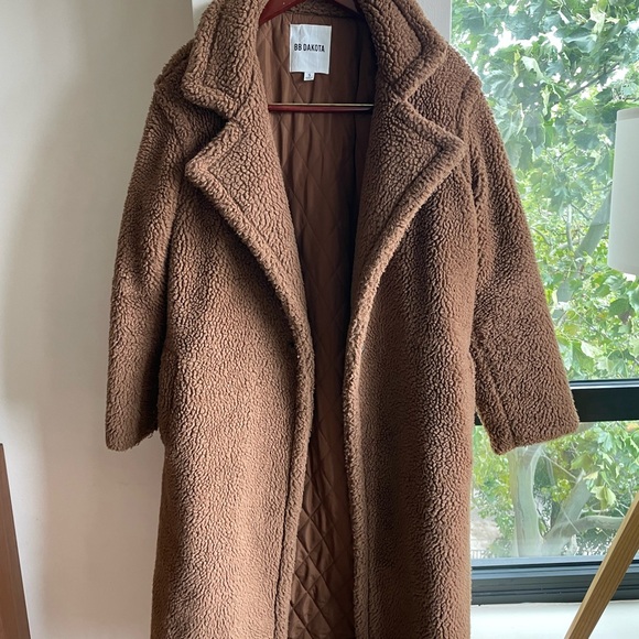 Long Teddy style Coat, Brown - Picture 3 of 12